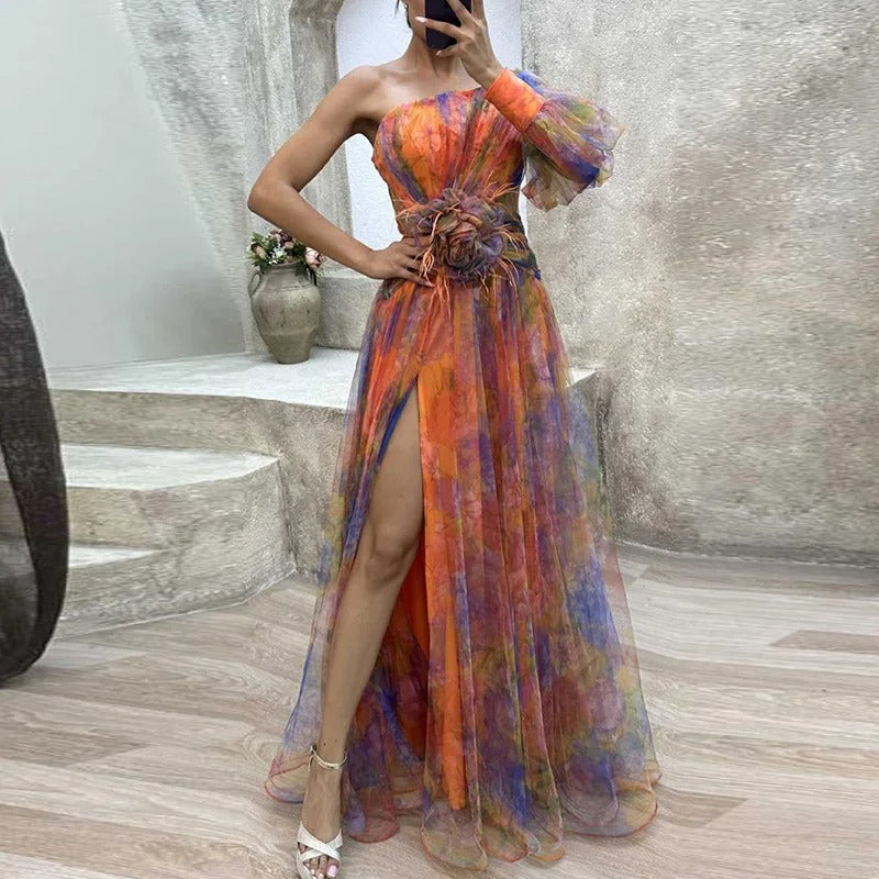 Partykleid Damen Schulterfrei mit Print Modisch