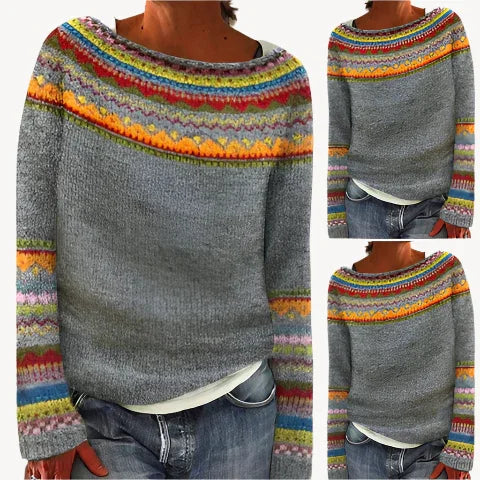 Mehrfarbig Gemusterter Pullover für Damen 1