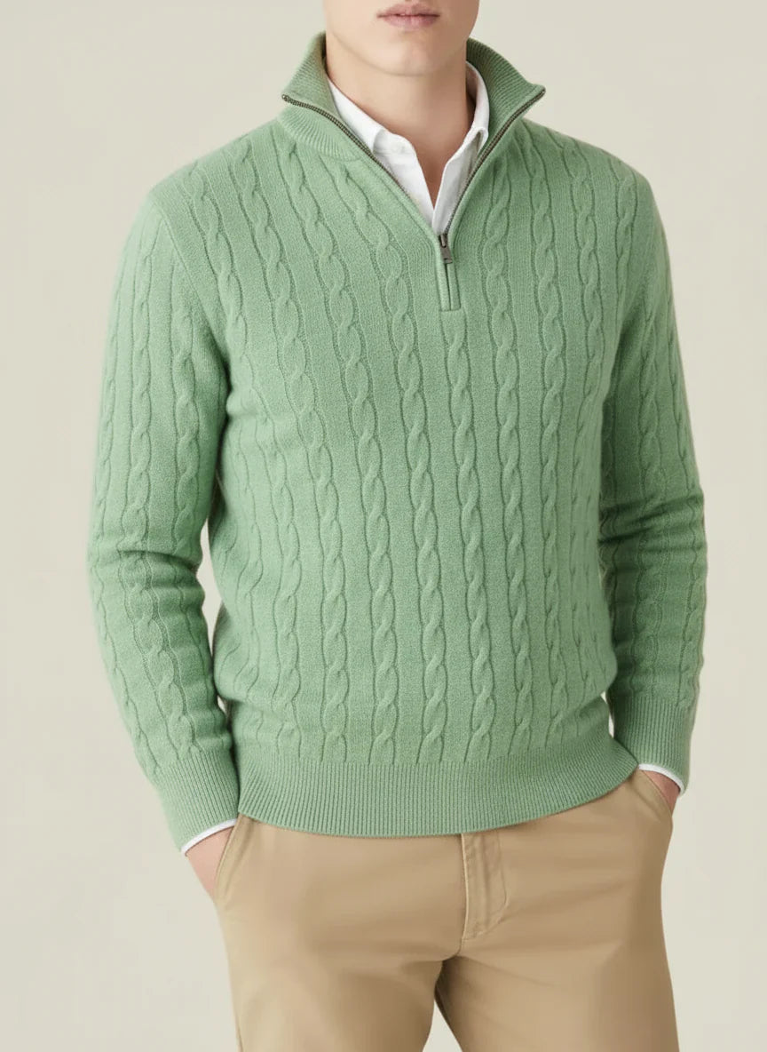 Herren Pullover Kabelmuster Halbzipp, Stehkragen, Ribbensaum