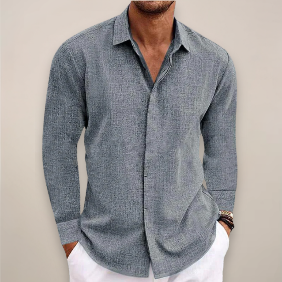 Herren Langarmhemd mit Knöpfen Elegantes Baumwollhemd