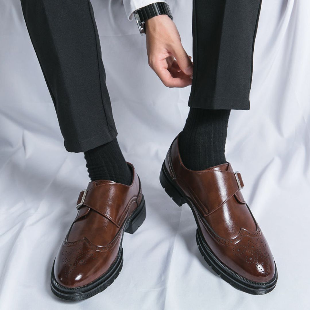 Herren Schuhe Monk Strap Leder Braun Elegante