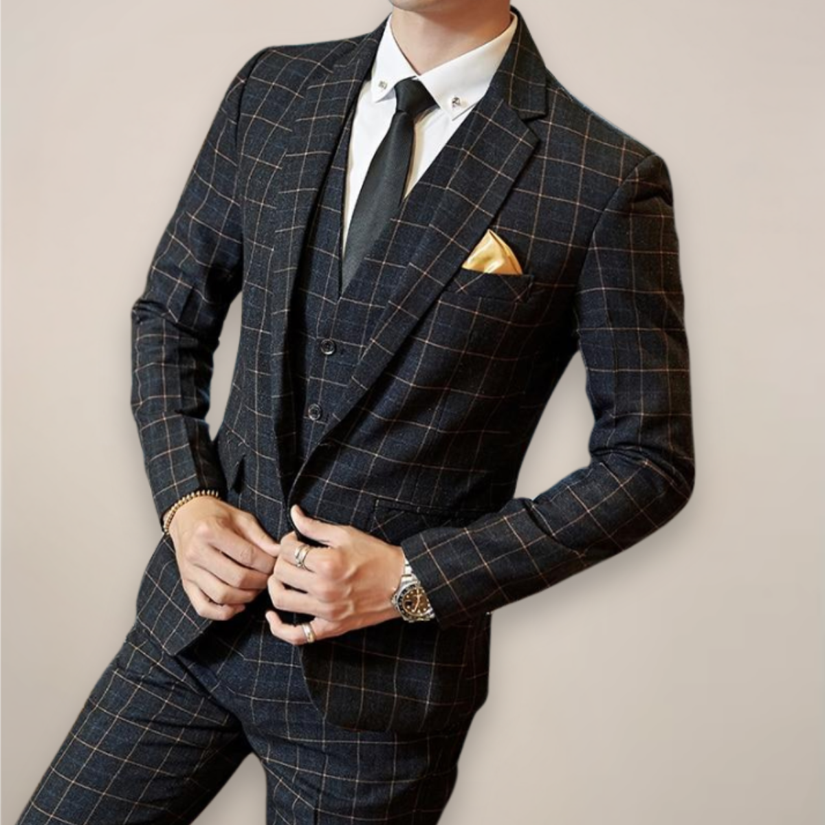 Herren Tweed Anzug Dreiteiliger Smoking Frühlingsgrau