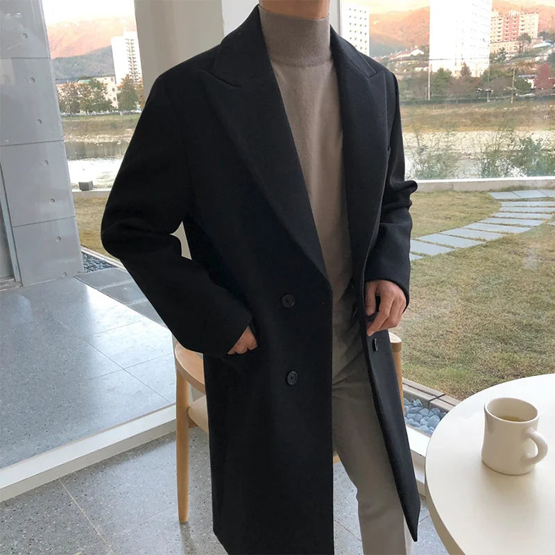 Herren Wintermantel Wollmantel Schwarz Elegent