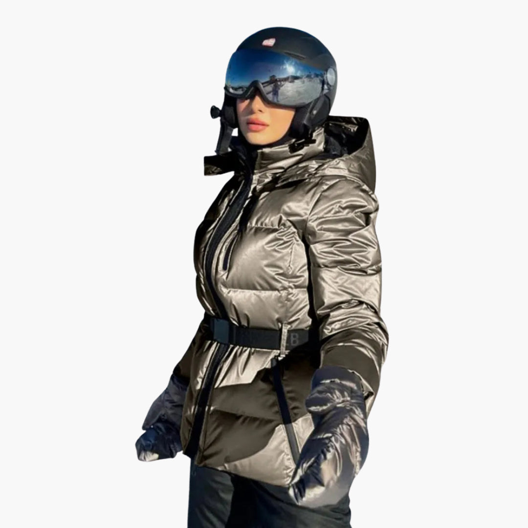 Modische Damen Skijacke mit Gürtel und Kapuze 6