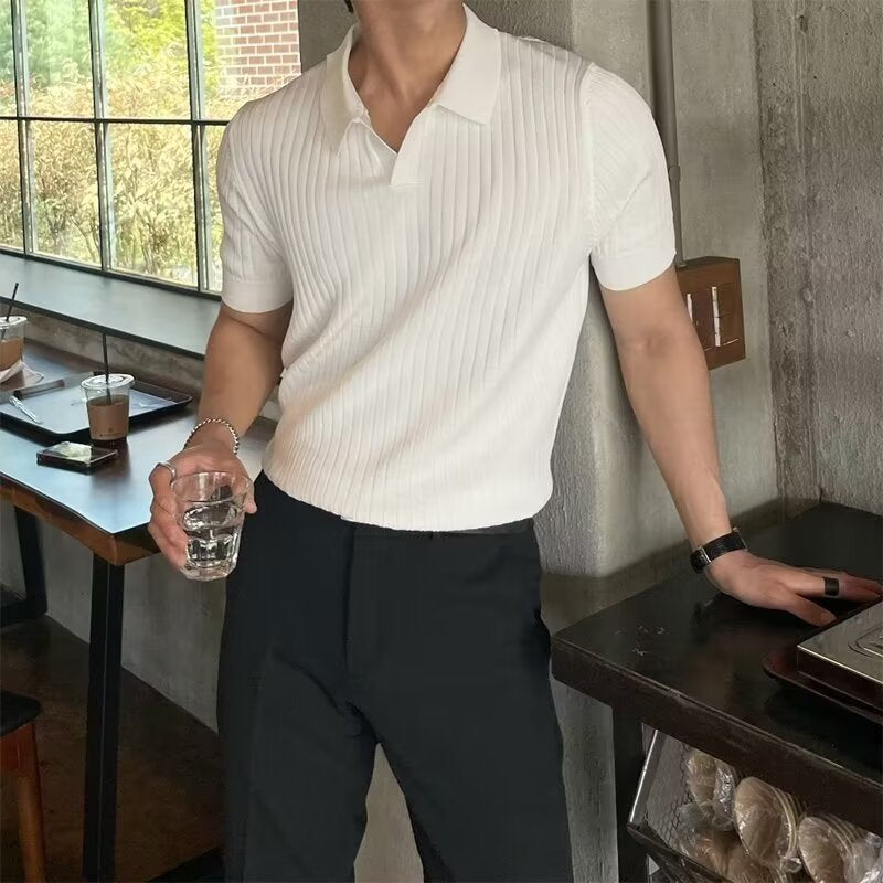 Weißes Polo Shirt Modern Strukturmuster Slim Fit