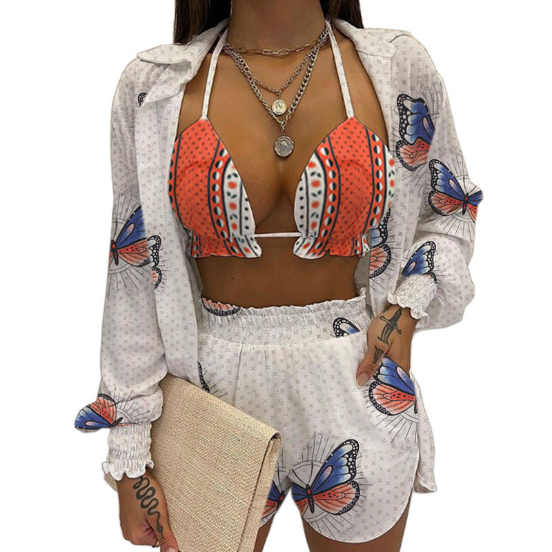 Damen Bikini Set Sommer Modern Butterfly Design Blume