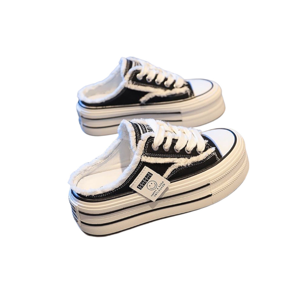 Damen Sneaker Plüsch Plattform Sportschuh Schwarz