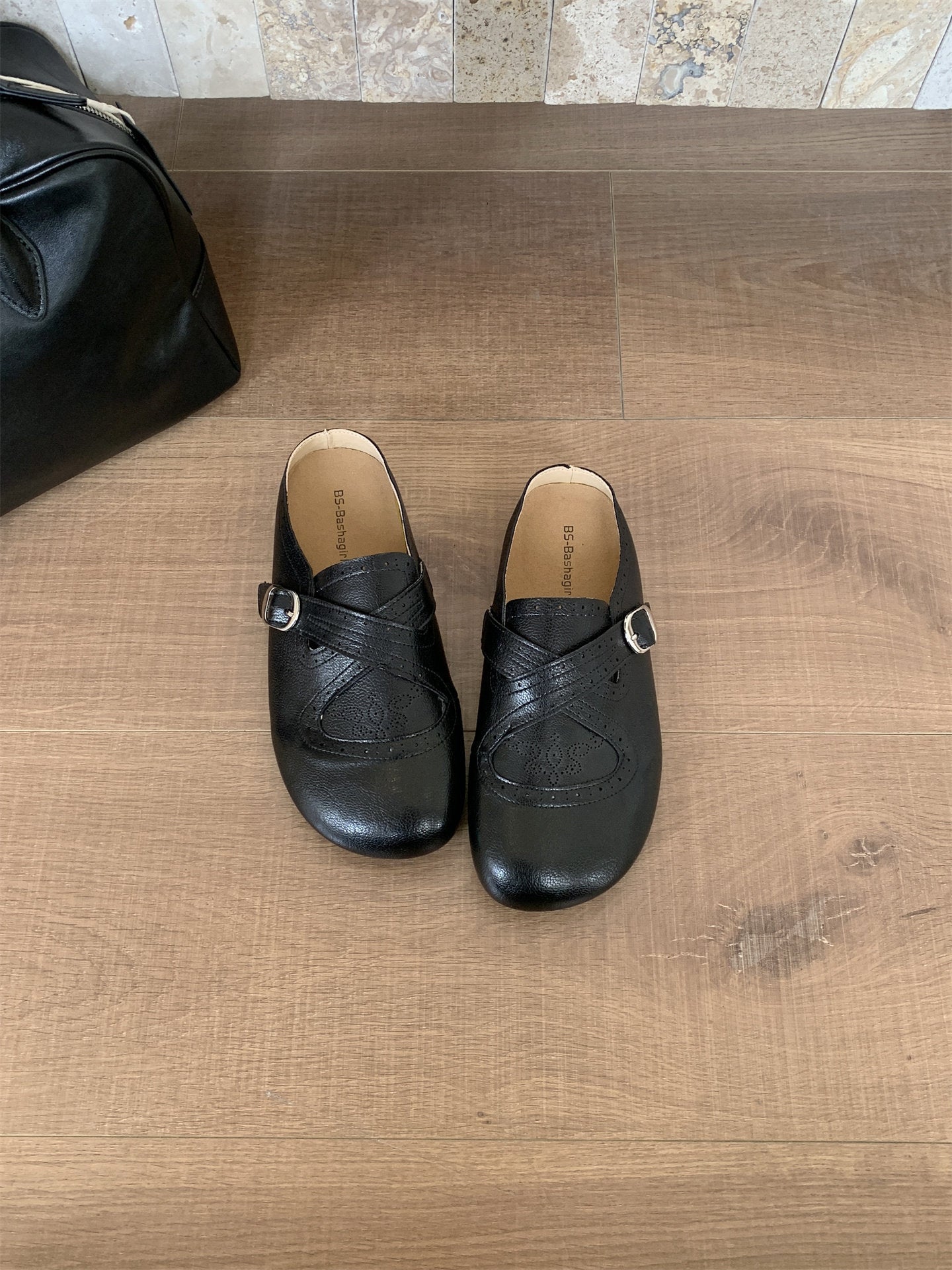 Damen Mokassins Leder Braun Floralmuster Elegante Schuhe