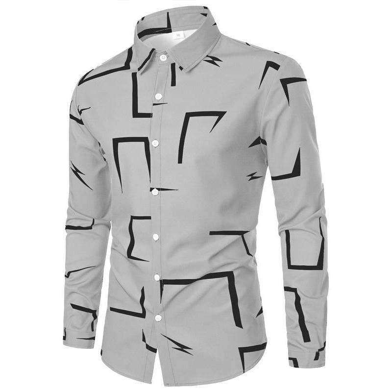 Herren Langarmhemd Modern Geometrisches Design Schwarz