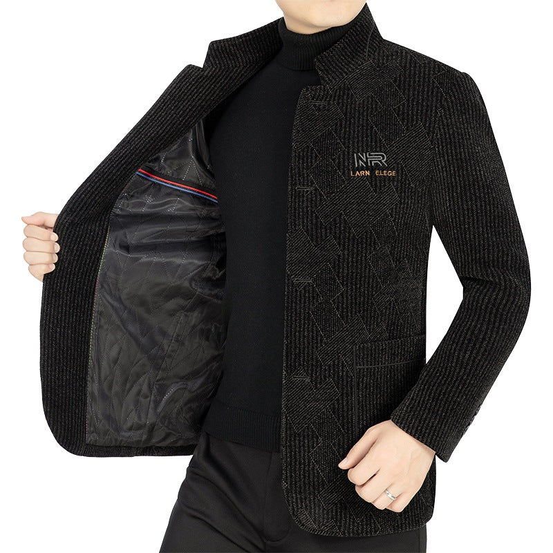 Herren Lange Winterjacke Strukturiert Schwarz