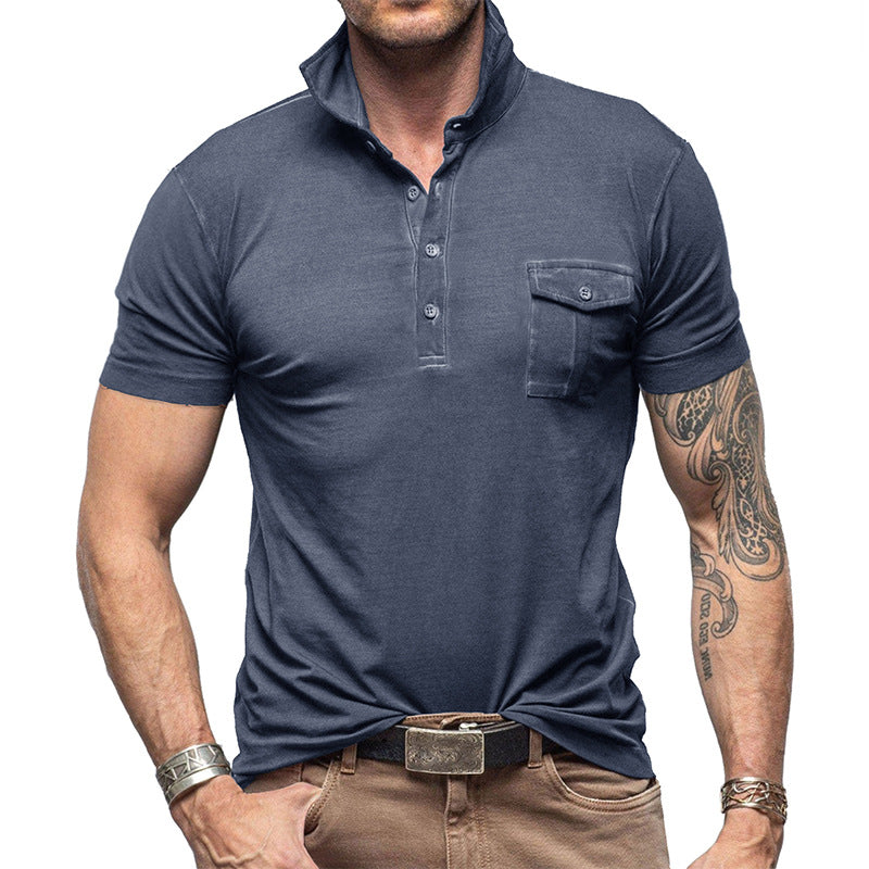 Herren Poloshirt Modern Stehkragen mit Brusttasche