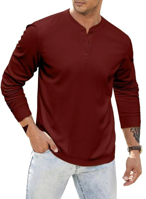 ein möglicher Titel: Herren Langärmliges Henley-Shirt mit Knopfleiste und strukturierter Oberfläche BerlinGlamour
