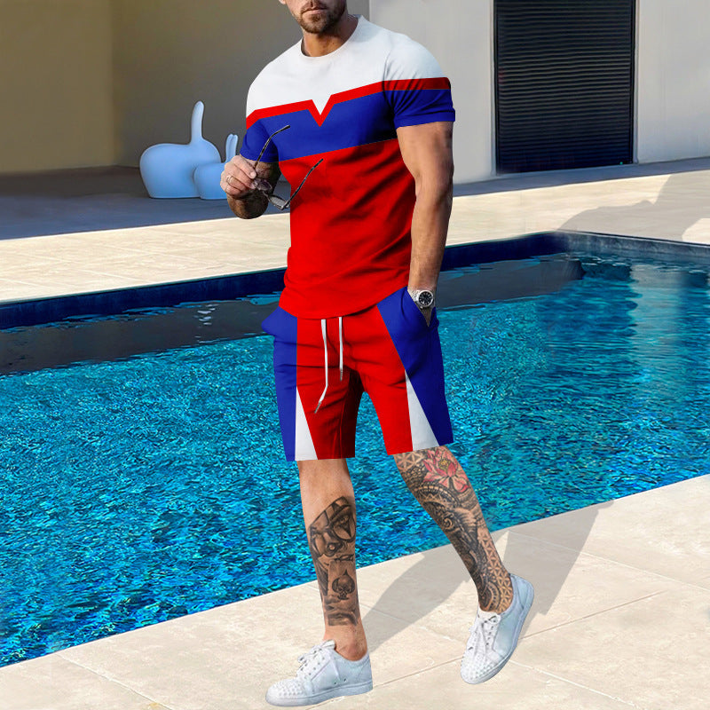 Herren Sport Set Kurzarm Kontrast Farben Modern