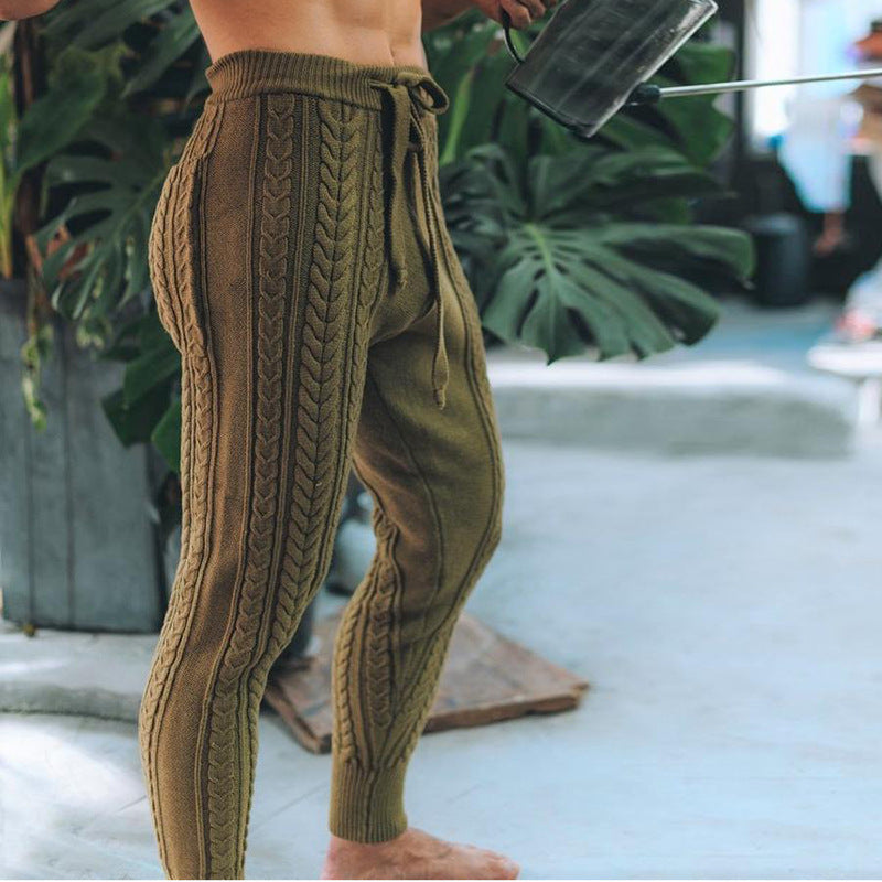 Herren Strickhose Mit Zopfmuster und elastischem Gürtel
