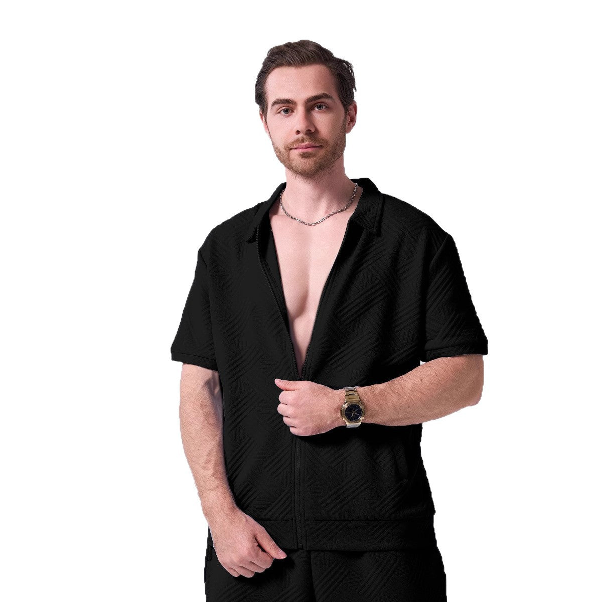 Herren Kurzarmshirt Modisch Strukturiert Berlin Style