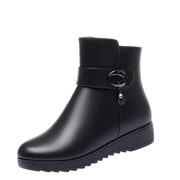 Damen Winterstiefel Gefüttert Schnallen Detail Warm
