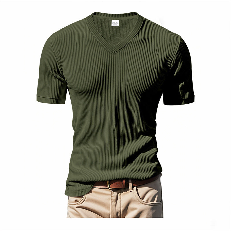 Herren T-Shirt V-Ausschnitt Strukturiert Modern Berlin Style