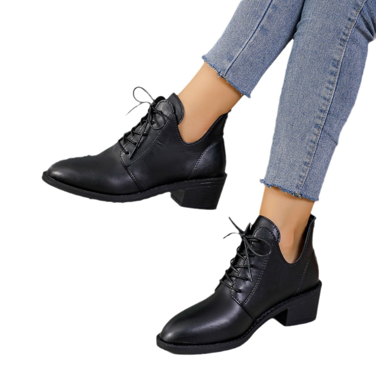 Damen Stiefelette Schnürstiefeletten Leder Modern
