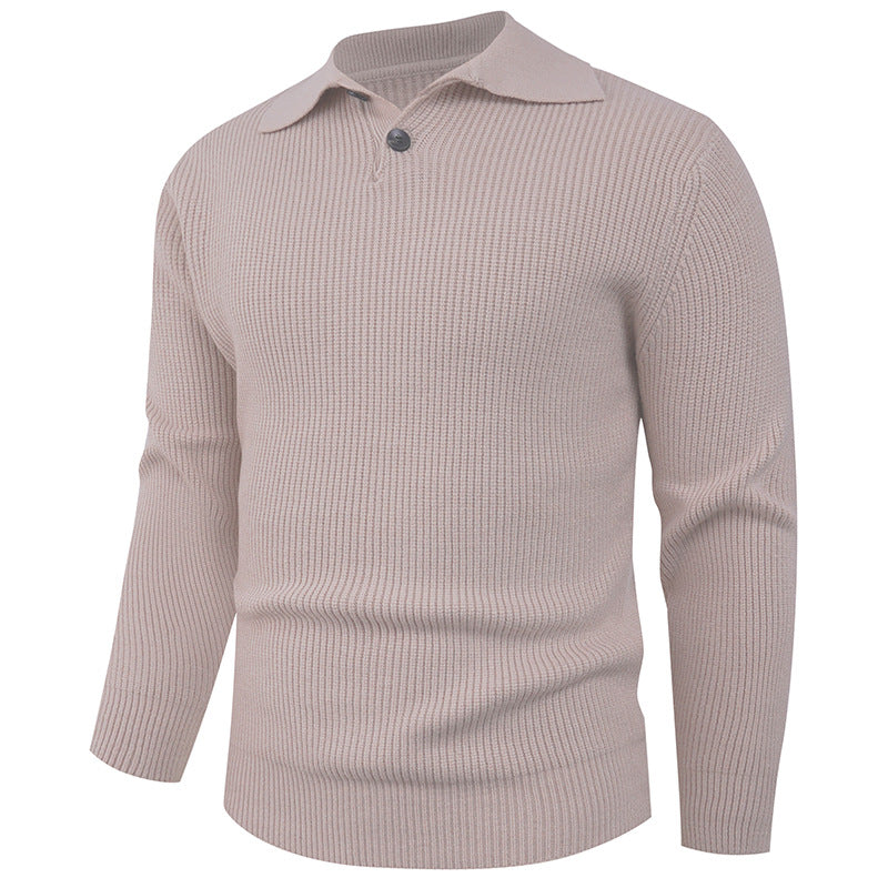Herren Pullover Strick Modern Polokragen Knopfverschluss