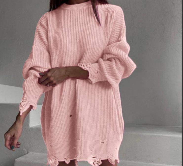 Damen Strickkleid Oversized Lang Großes Damenkleid