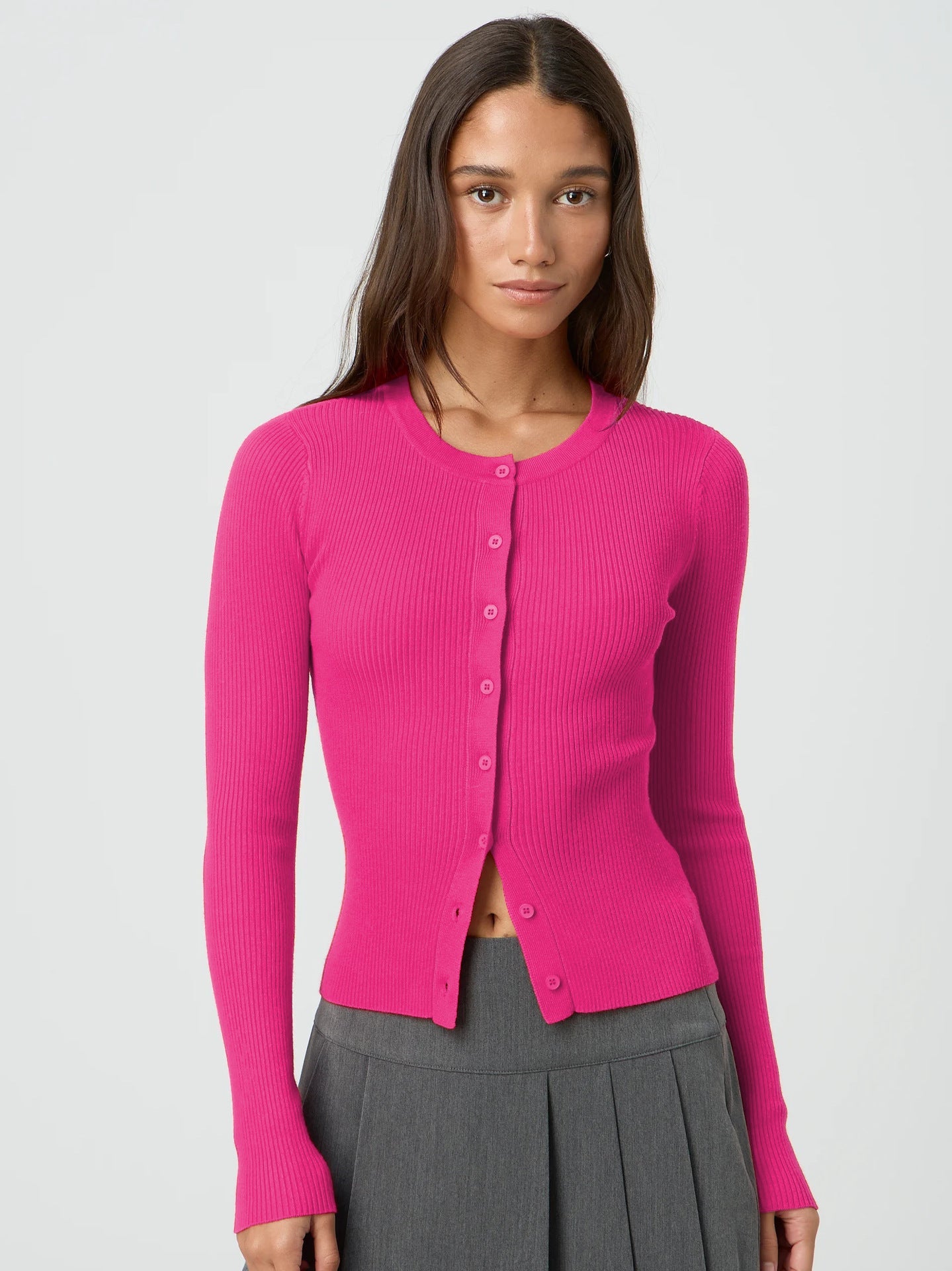 Damen Strickjacke Figurbetont Langärmlig Knöpfe
