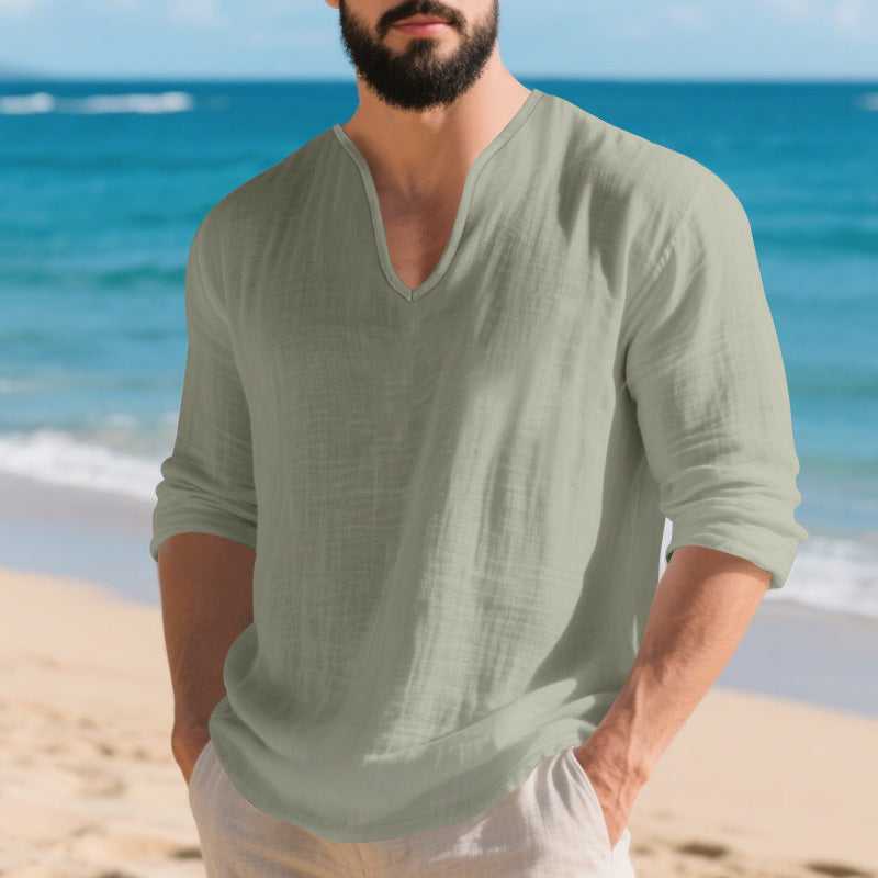 Herren Langarmshirt V-Ausschnitt Modern Lässig