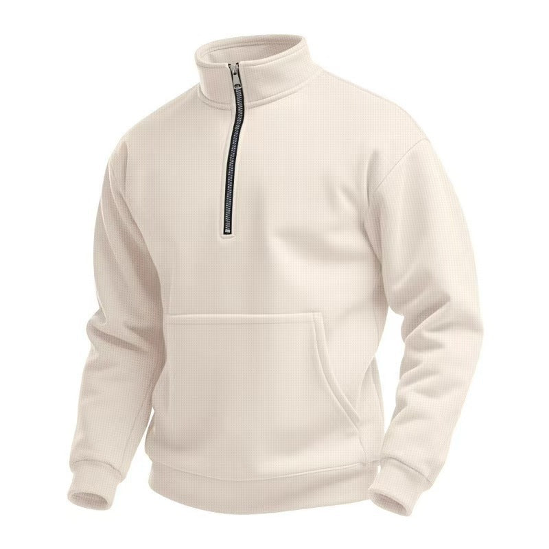 Herren Fleece Pullover Kurz Reißverschluss Bauchtasche Sportlich