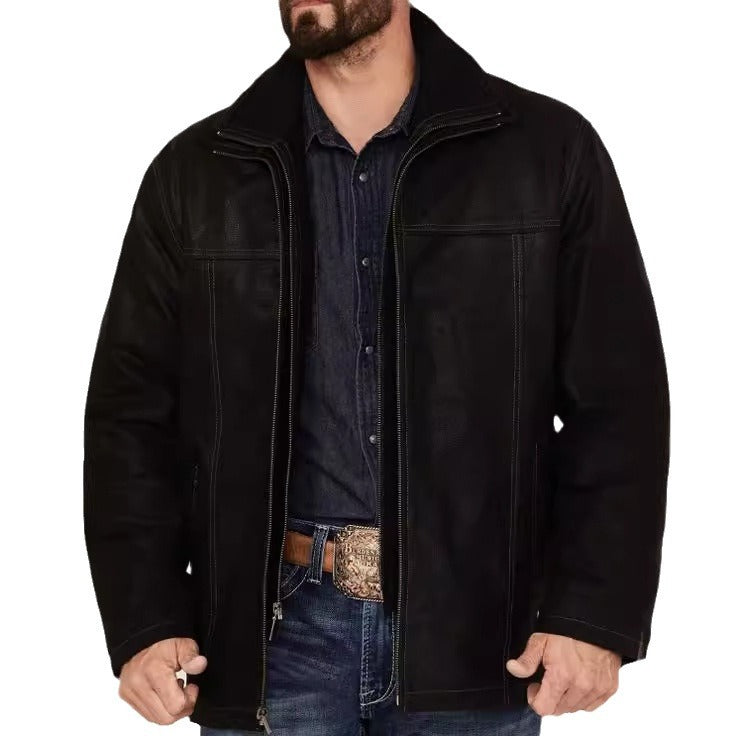 Herren Lammfelljacke Warm mit Kragen und Taschen