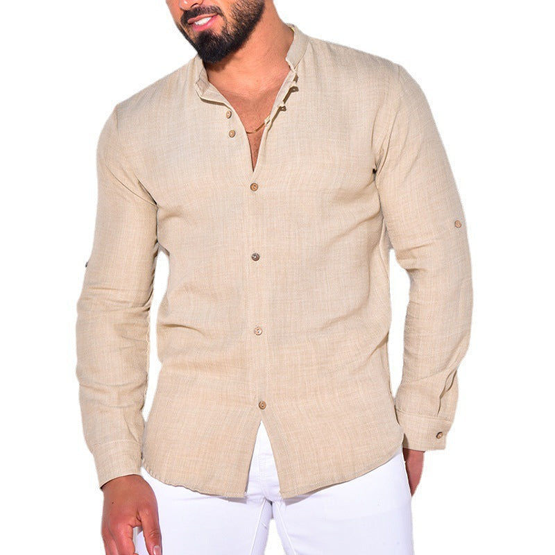 Herren Leinenhemd Modern mit verdeckter Knopfleiste