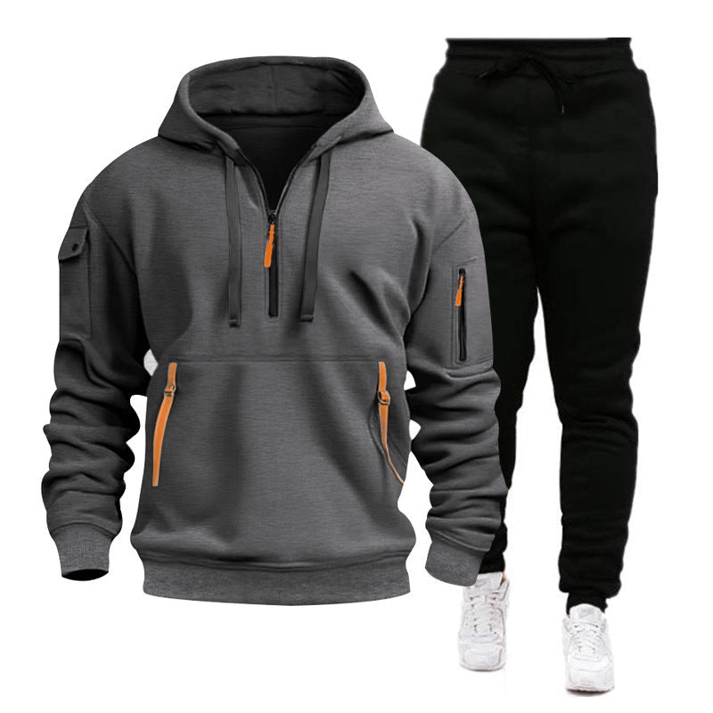 Herren Fleece-Set Sportlich Reißverschluss Taschen Modern
