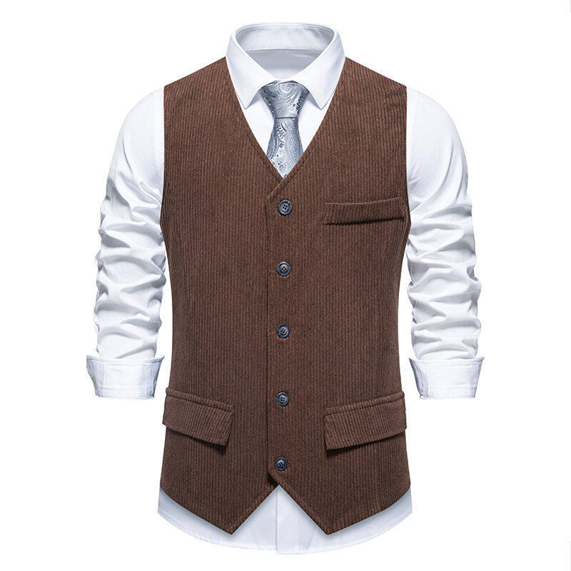Herren Anzugweste Klassisch Herringbone Mit Taschen Elegant