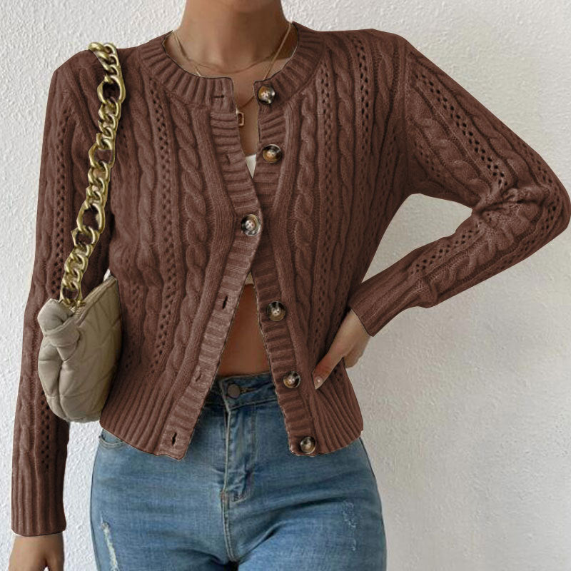 Damen Strickjacke Zopfmuster mit Knöpfen Grau