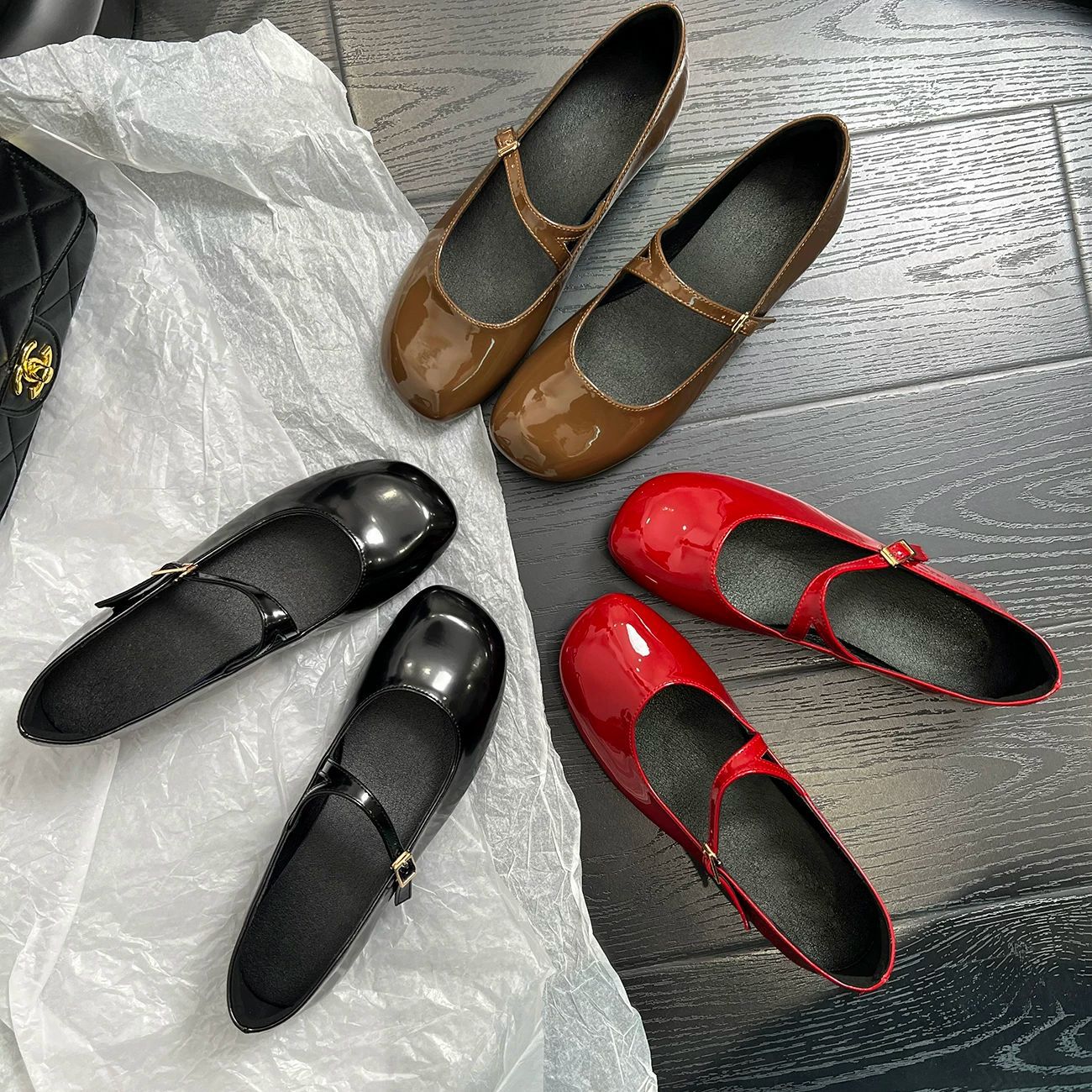 Damen Ballerinas Elegante Mary Jane Schuhe Mit Riemenverschluss
