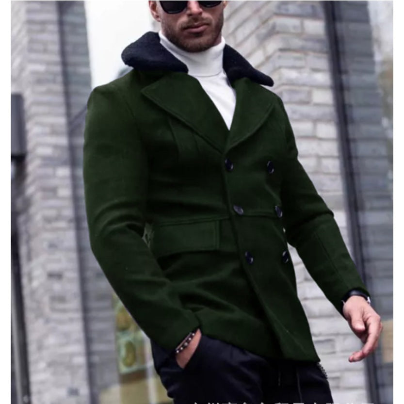 Herren Wollmantel Eleganter Teddyfell Kragen Winter