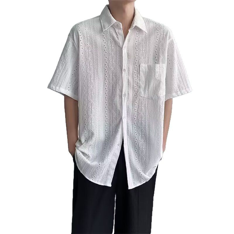 Herren Kurzarmhemd Modern mit Spitzen-Details Elegant