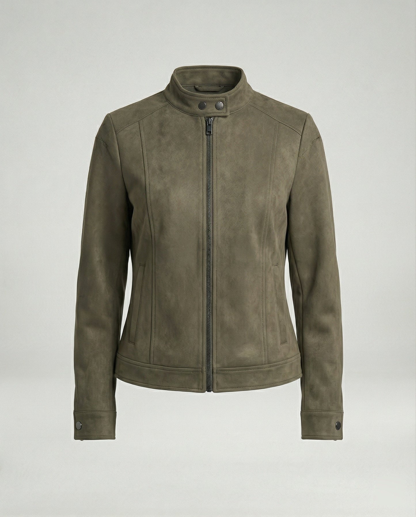 Lederjacke Damen Kurz Velours Stehkragen Reißverschluss