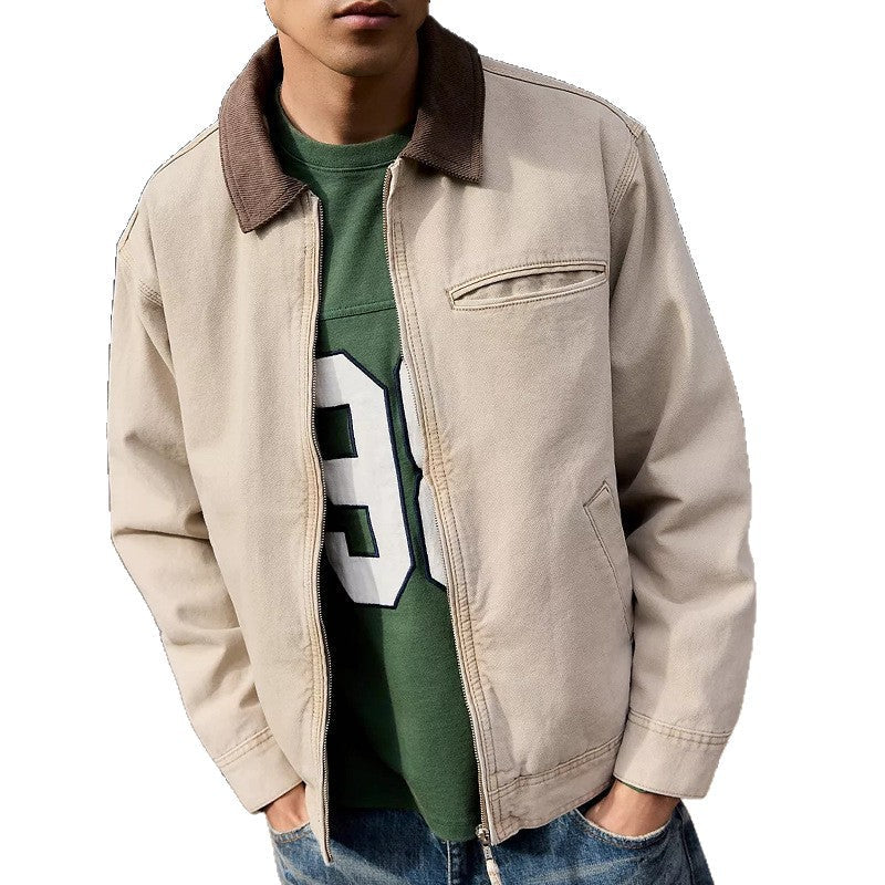 Herren Lederjacke Lässig mit Cordkragen und Taschen
