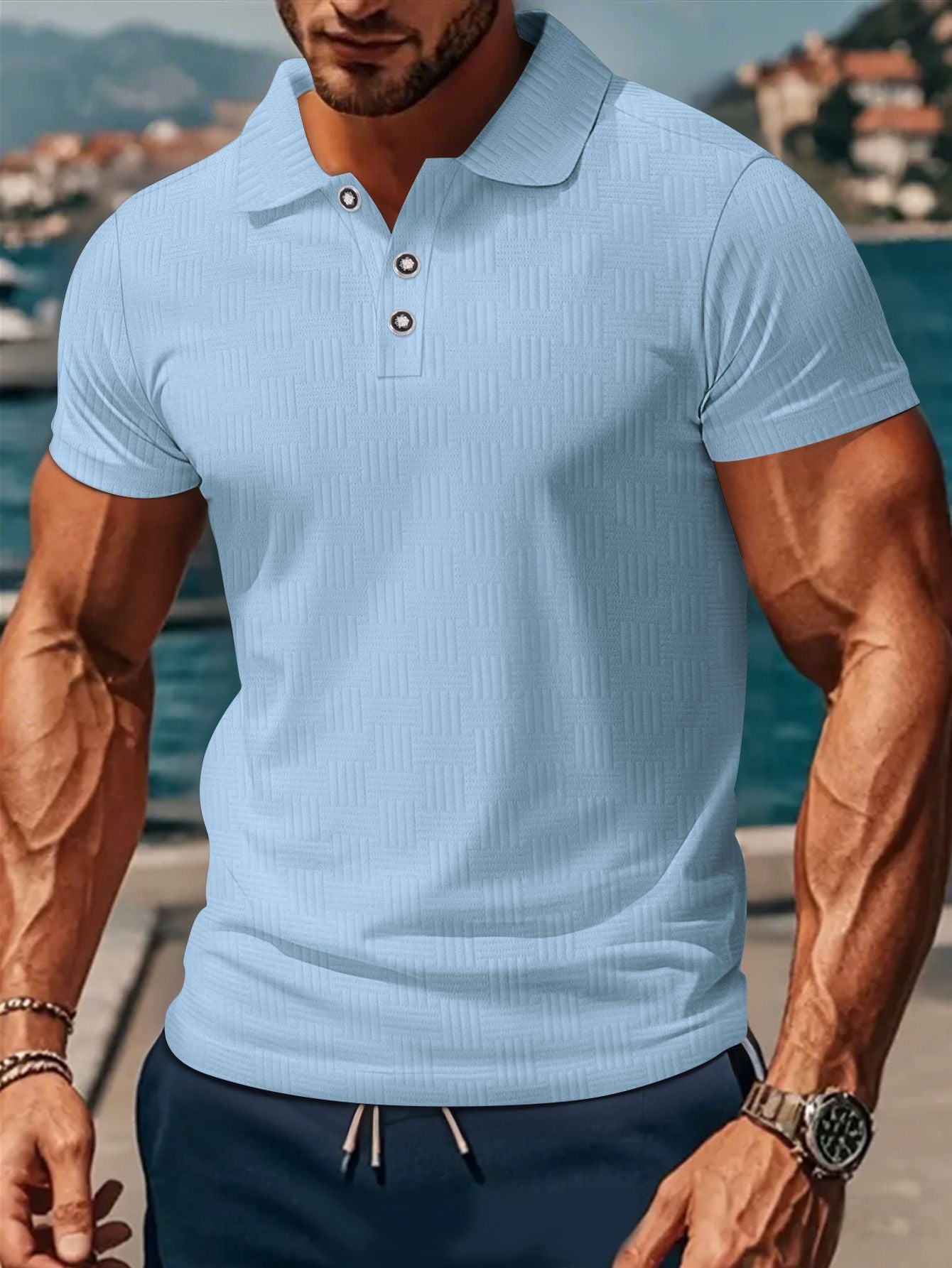 Herren Polohemd Klassisch Strukturiert Modern