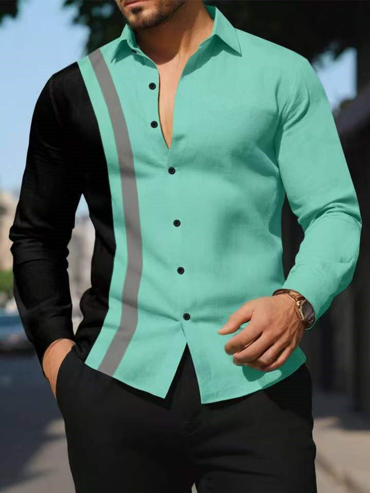 Herren Langarmhemd Modern Asymmetrisch Farbblock Design