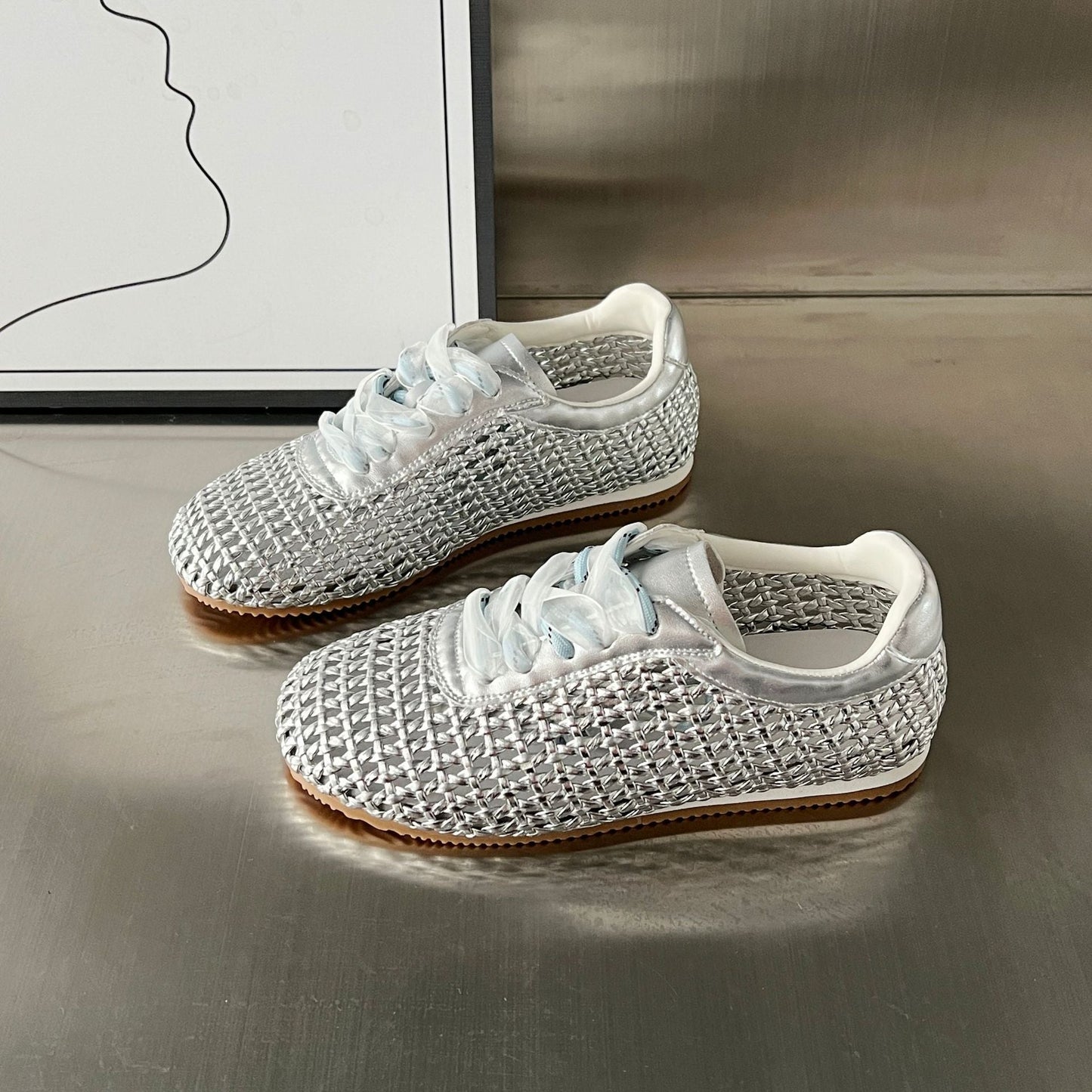 Damen Sneaker Atmungsaktiv Lace-Up Netzdesign Sportlich