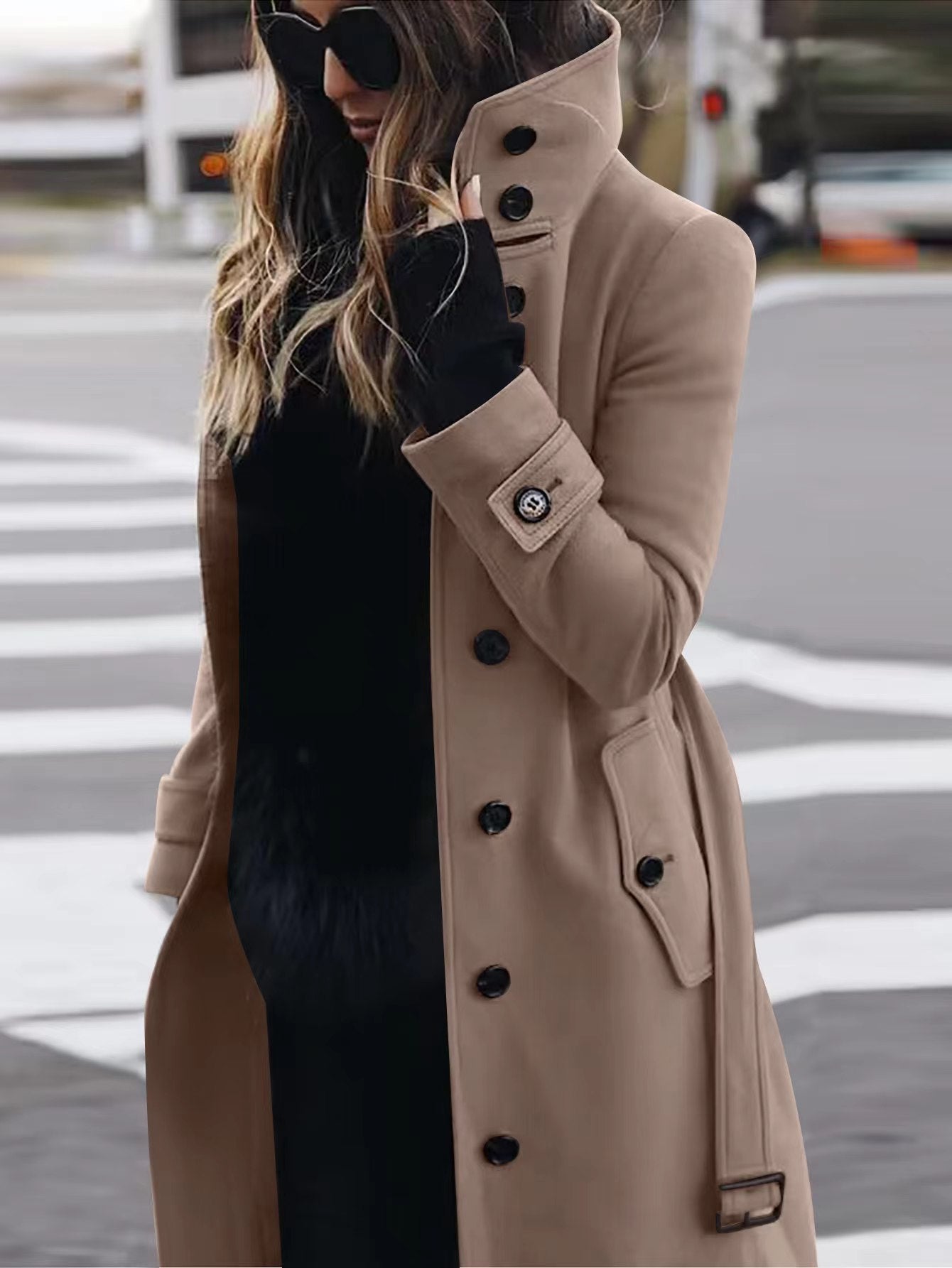 Damen Trenchcoat Elegante Knopfdetails Hochgeschlossen Modern