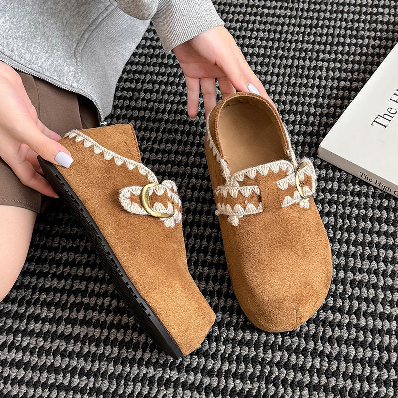 Damen Mokassins Bequem Weich Schnallen Detail