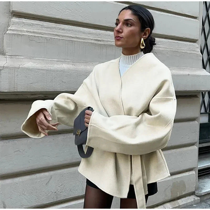 Elegante Damen Wickeljacke Mit Taillengürtel