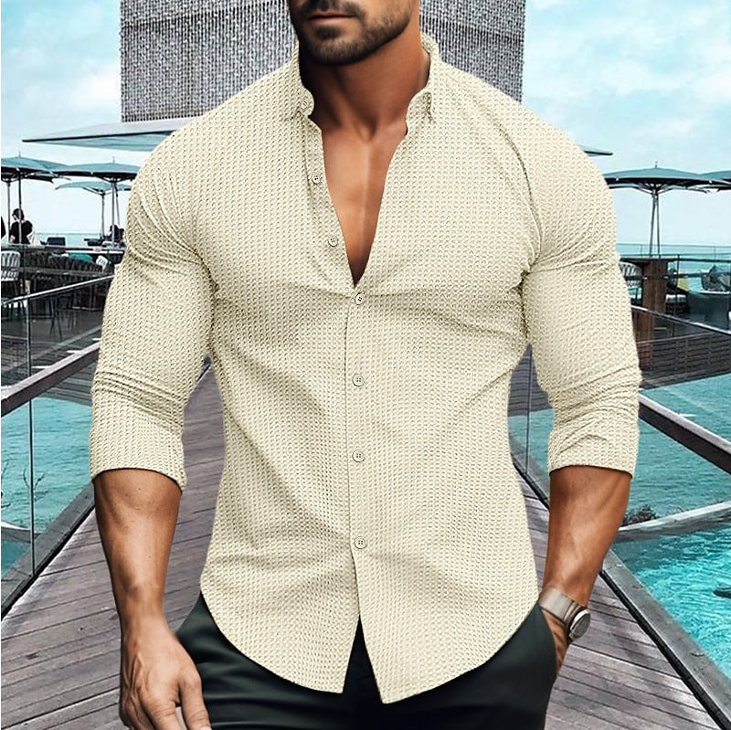 Elegantes Herren Langarmhemd Strukturiert Modern