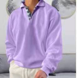 Herren Polohemd Langarm Elegant V-Ausschnitt Modern