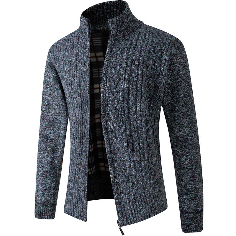 Herren Strickjacke Modern mit Kragen und Zopfmuster