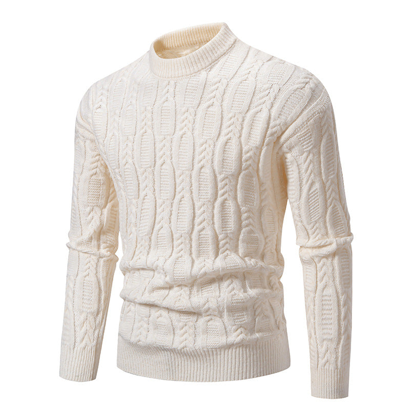 Herren Pullover Grobstrick Rundhals Zopfmuster Modern