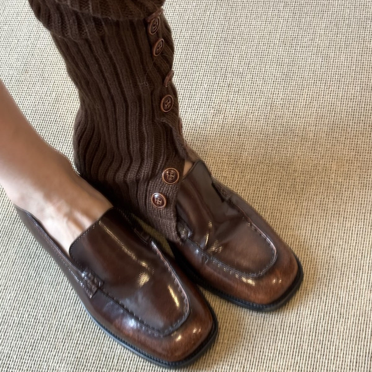 Damen Mokassins Leder Schuhe Knöpfchen Verschluss Elegannt