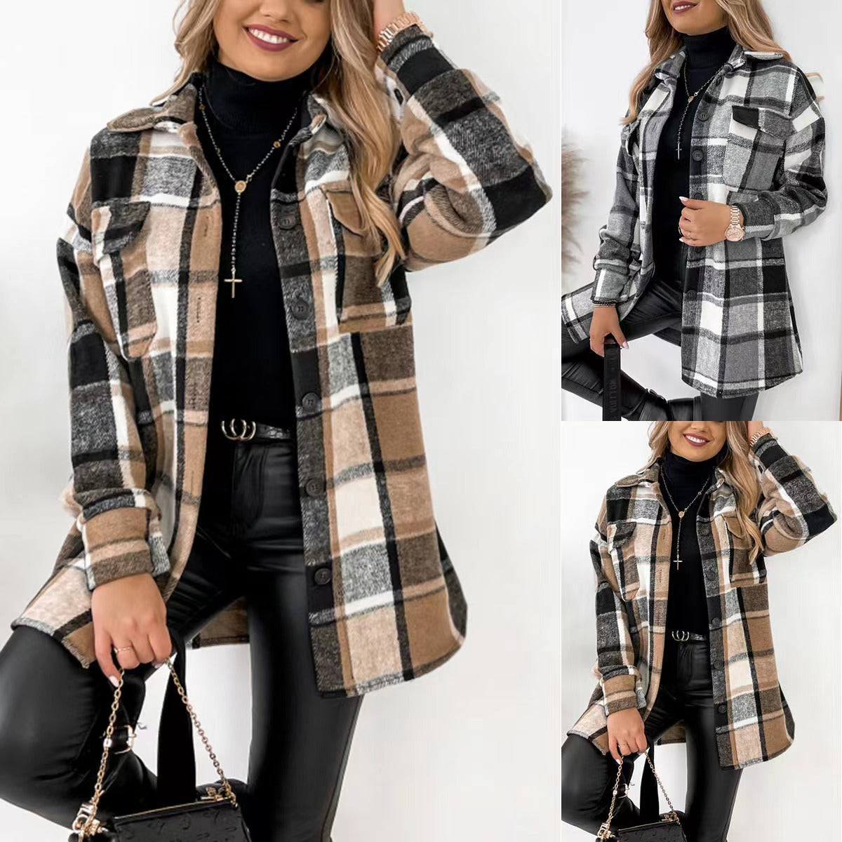 Damen Flanelljacke Karomuster Warm Modern