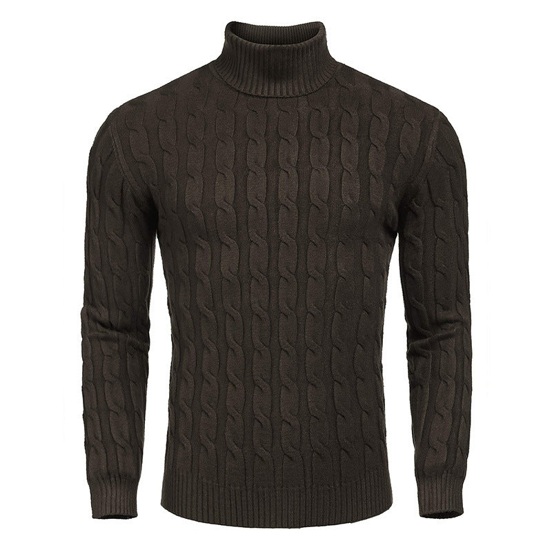 Herren Rollkragenpullover Zopfmuster Modern Schwarz